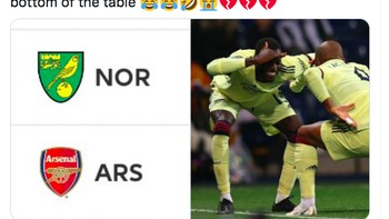 Arsenal kini bersama Norwich berada di dasar klasemen Liga Inggris. Foto: Twitter