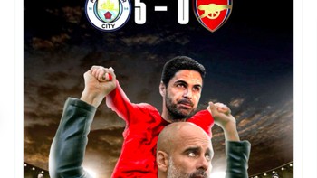 Pep Guardiola seakan menyekolahkan Arteta dan menebar peringatan pada para pesaing City. Foto: Twitter