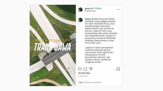 Jalan tol Trans Jawa (Tangkapan Layar Instagram @jokowi)