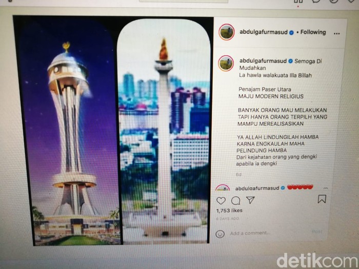 Pemkab Penajam Paser Utara berencana membangun Tower Penajam yang tingginya melebihi Monas Jakarta. Pembangunan diperkirakan butuh biaya sekitar Rp 150 miliar. (dok Istimewa)