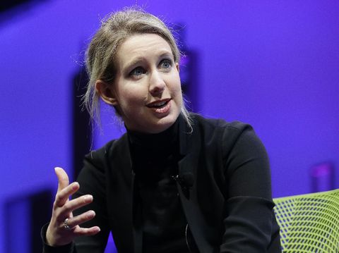 FILE - In this Nov. 2, 2015 file photo, Elizabeth Holmes, founder and CEO of Theranos, speaks at the Fortune Global Forum in San Francisco. Oscar-winning filmmaker Alex Gibney has premiered his latest documentary on the fraudulent tech startup Theranos at the Sundance Film Festival Thursday night, Jan. 24, 2019. (AP Photo/Jeff Chiu, File)