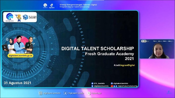 Kemenkominfo Gelar Sosialisasi Digital Talent Scholarsip di Jabar Kementerian Komunikasi dan Informatika (Kemenkominfo) menggelar sosialisasi Digital Talent Scholarsip Provinsi Jawa Barat. Acara yang berlangsung Selasa (30/82021) ini mengangkat tema βSinergi Pengembangan Talenta Digital Indonesiaβ.