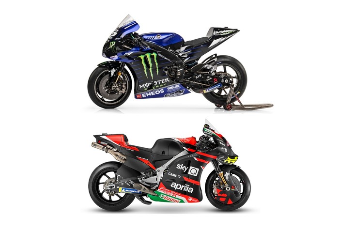 Yamaha YZR-M1 (atas) dan Aprilia RS-GP (bawah)