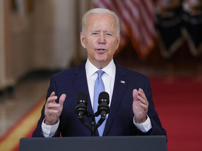 President Joe Biden speaks about the end of the war in Afghanistan from the State Dining Room of the White House, Tuesday, Aug. 31, 2021, in Washington. (AP Photo/Evan Vucci)