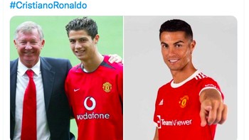 Ronaldo ketika dulu diperkenalkan Alex Ferguson sebagai pemain MU dan kini dia kembali lagi. Foto: Twitter