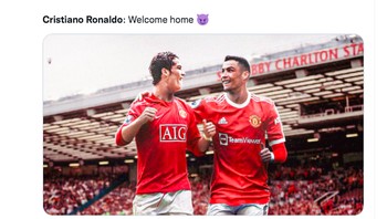 Dia pergi sebagai pemain terbaik di dunia. Dia kembali sebagai salah satu yang terhebat. Selamat datang kembali Cristiano Ronaldo! Foto: Twitter