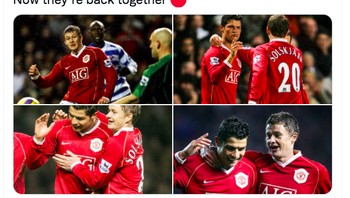 Pada tahun 2006, Ronaldo memberikan assist pada Ole Gunnar Solskjaer. Kini mereka kembali bersama sebagai pemain dan pelatih di Manchester United. Foto: Twitter