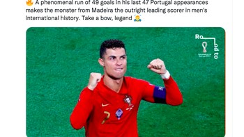 Akun resmi Fifa World Cup pun menjuluki Ronaldo sebagai monster dari Madeira. Pujalah sang legenda, tulis mereka. Foto: Twitter