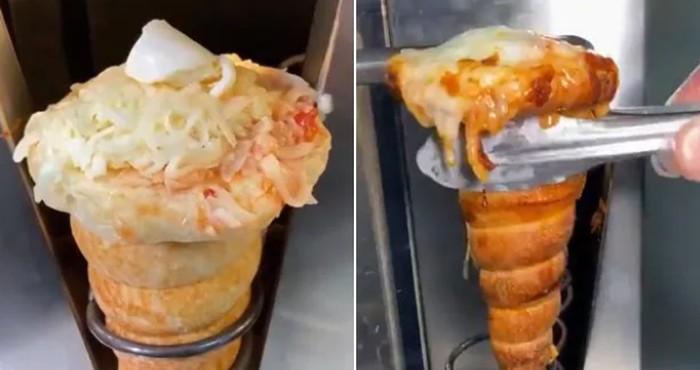 Pizza cone Unik! Ada Pizza Berbentuk Cone Es Krim