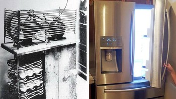 Penampakan kulkas jadul dibandingkan sekarang yang futuristik. Foto: Brightside