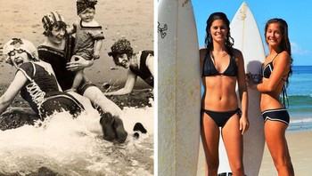 Gaya pakaian renang wanita dulu yang lebih tertutup.  Foto: Brightside