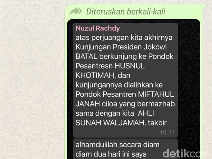 Chat ketua DPRD Kuningan soal pembatalan kunjungan Presiden ke Husnul Khotimah