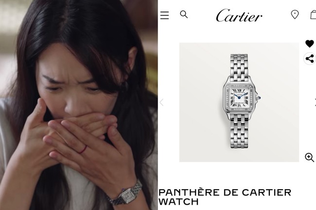 Melengkapi gaya mewahnya, Shin Min Ah mengenakan jam tangan keluaran Cartier yang dihiasi potongan berlian. ’Panthère de Cartier’ dijual seharga seharga 8,350 dollar atau sekitar Rp 119 juta. Foto: dok. Netflix, dok. Cartier