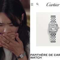 Melengkapi gaya mewahnya, Shin Min Ah mengenakan jam tangan keluaran Cartier yang dihiasi potongan berlian. ’Panthère de Cartier’ dijual seharga seharga 8,350 dollar atau sekitar Rp 119 juta. Foto: dok. Netflix, dok. Cartier