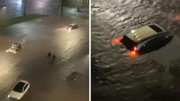 Mobil di jalanan kota New York pun banyak yang jadi korban banjir dahsyat ini. Foto: Bored Panda