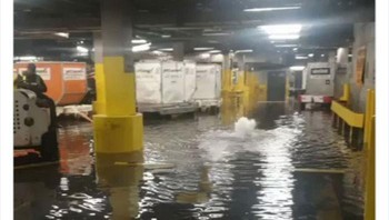 Area bagasi di bandara Newark pun tak luput dari banjir. Foto: Bored Panda