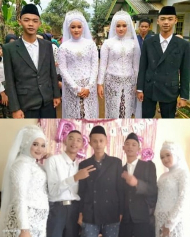 Ellwindi dan Ellwanda juga merasakan hal yang sama. Mereka senang bisa mengadakan acara pernikahan bersama dan mendapatkan pasangan kembar. Rina mengaku reaksi tamu undangan yang hadir pun terkejut dan bingung. Sebab keduanya mendapatkan pasangan yang kembar juga. Foto: Dok. Instagram @rina_nurhayati18.