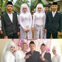 Ellwindi dan Ellwanda juga merasakan hal yang sama. Mereka senang bisa mengadakan acara pernikahan bersama dan mendapatkan pasangan kembar. Rina mengaku reaksi tamu undangan yang hadir pun terkejut dan bingung. Sebab keduanya mendapatkan pasangan yang kembar juga. Foto: Dok. Instagram @rina_nurhayati18.