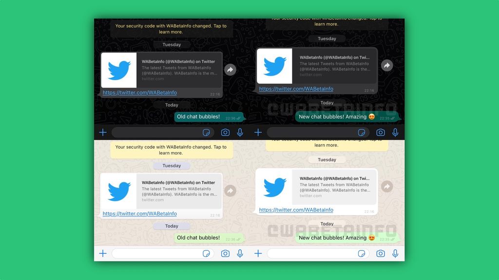 Tampilan bubble chat baru untuk pengguna WhatsApp di iOS.
