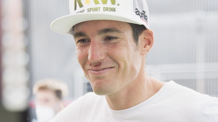 SPIELBERG, AUSTRIA - AUGUST 12: Aleix Espargaro of Spain and Aprilia Racing Team Gresini  speaks with fans during the MotoGP KTM activation event in paddock during the MotoGP of Austria - Previews  at Red Bull Ring on August 12, 2021 in Spielberg, Austria. (Photo by Mirco Lazzari gp/Getty Images)