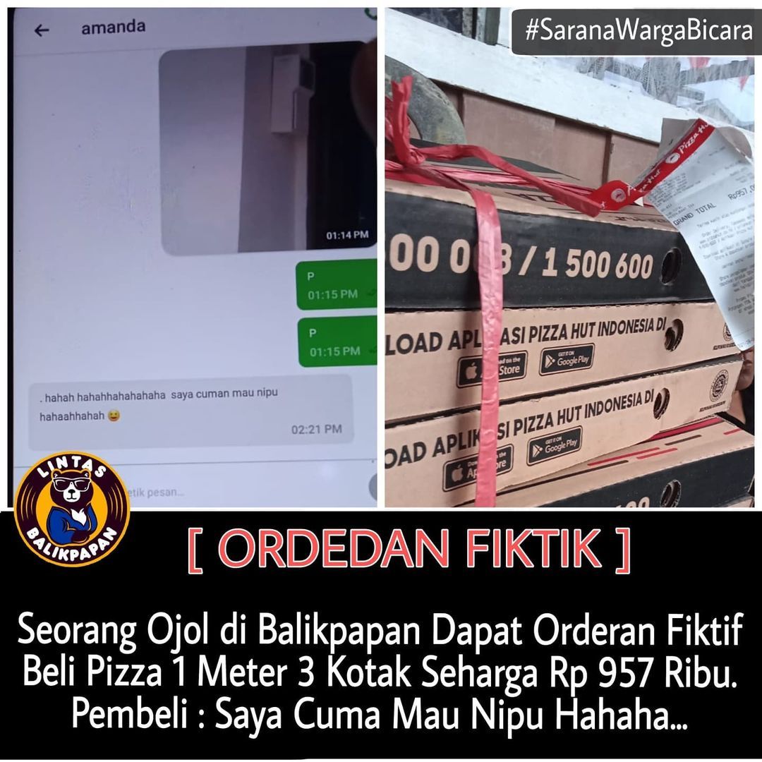 Driver Ojol kena Orderan Fiktif Beli Pizza Hampir Rp 1 juta