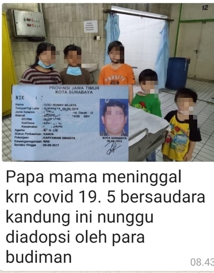 Beredar foto memperlihatkan 5 anak bersaudara bernarasi dua orangtuanya meninggal positif COVID-19 dan menunggu diadopsi hoaks