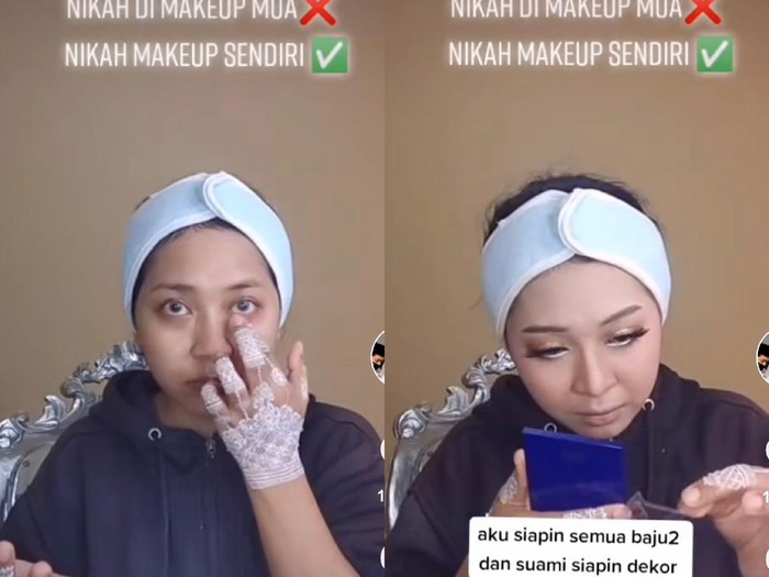 MUA viral yang merias sendiri wajahnya saat menikah. MUA viral yang merias sendiri wajahnya saat menikah.