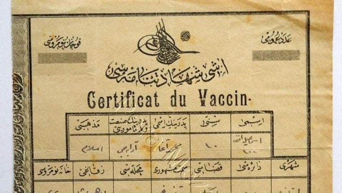 Sertifikat Vaksinasi Zaman Khalifah Usmaniyah Turki tahun 1908