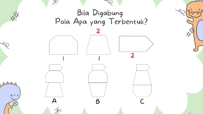 Mulai dari teka-teki visual. Pola apa yang terbentuk bila bidang digabung sesuai angka yang tertera.