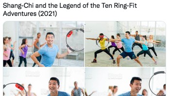 Foto Simu Liu jadi model olahraga jadi meme Shang-Chi and the Legend of The Ten Ring Fit Adventure. Ring Fit Adventure adalah game olahraga dari Nintendo Switch. Foto: (Twitter)