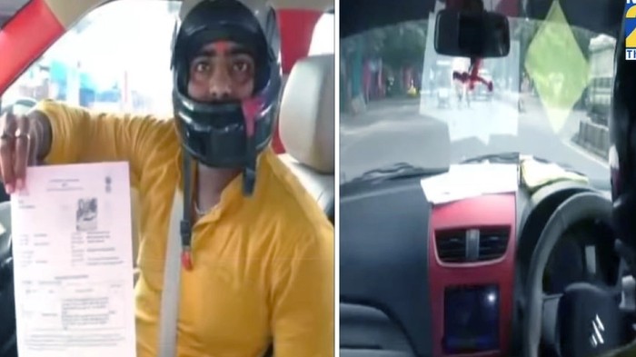 Pria ini ditilang gara-gara nyetir mobil tanpa pakai helm