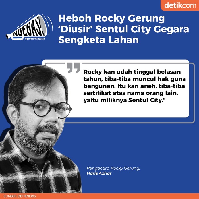 Rocky Gerung disomasi PT Sentul City, diminta untuk mengosongkan lahan yang jadi rumahnya di Bojong Koneng, Bogor. Konflik kedua pihak memanas.