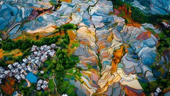 Highly Commended di kategori Abstract. Karya Ran Tian yang menampilakn persawahan Douyishu, Yunnan.  Foto: Drone Photo Awards