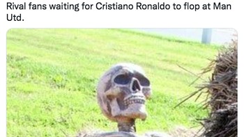 Sindiran untuk para fans rival yang berharap Ronaldo gagal. Foto: (Twitter)