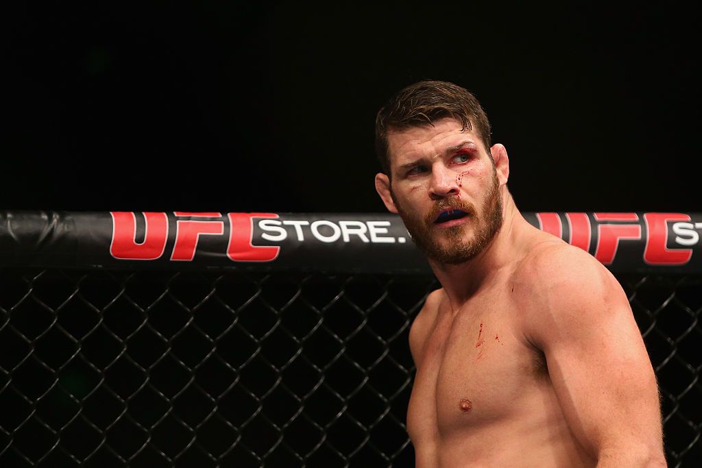 Michael Bisping SYDNEY, AUSTRALIA - NOVEMBER 08: Michael Bisping of England is seen with a cut over his left eye in his loss to Luke Rockhold in their middleweight fight during the UFC Fight Night 55 event at Allphones Arena on November 8, 2014 in Sydney, Australia. (Photo by Mark Kolbe/Getty Images)