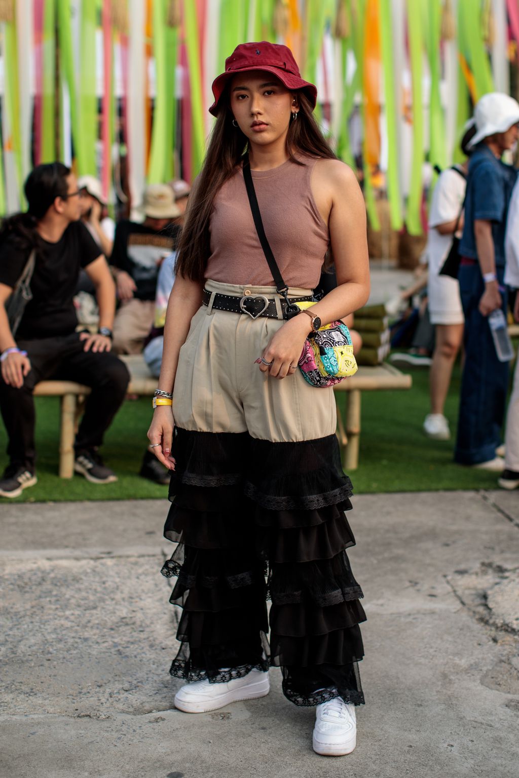 BANGKOK, THAILAND - NOVEMBER 17: Aomsin wearing a pair of handmaid trousers from Maotok Mai poses on day two of the Maho Rasop Festival 2019 on November 17, 2019 in Bangkok, Thailand. (Photo by Jack Taylor/Getty Images)