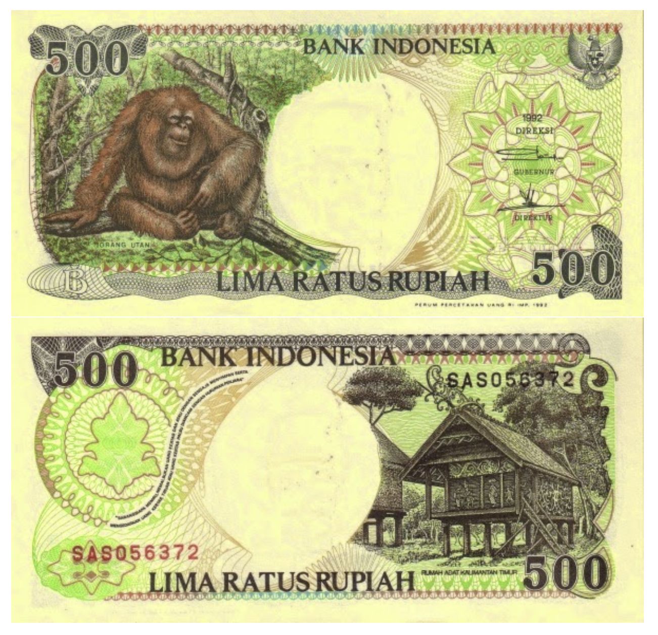 Uang Kertas Orangutan 500 Rupiah. (Dok: Galerry Bank Indonesia)