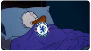 Meme fans Chelsea tidur nyenyak malam ini. Tampil tidak kebobolan, menang dan Lukaku bikin 2 gol. Bahagia banget! Foto: (Twitter)