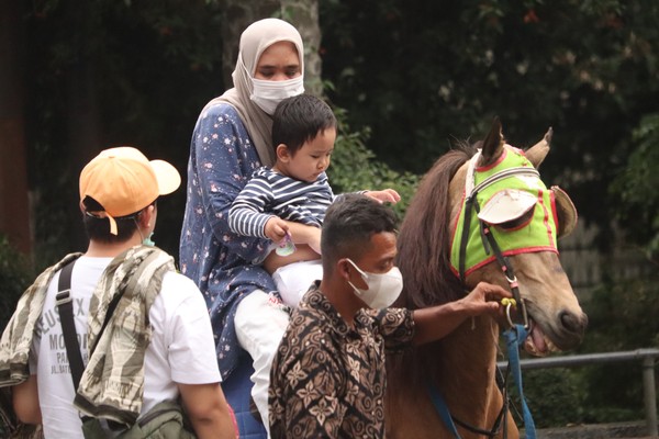 Ada juga, wisatawan yang memilih mengejak anaknya naik kuda di Jalan Ganesha tepatnya didepan Gerbang kampus ITB Bandung. Foto: Wisma Putra/detikcom Ada juga, wisatawan yang memilih mengejak anaknya naik kuda di Jalan Ganesha tepatnya didepan Gerbang kampus ITB Bandung. Foto: Wisma Putra/detikcom