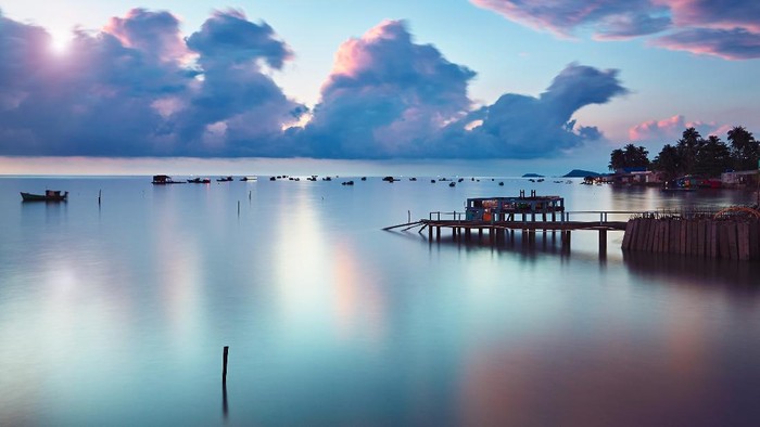 Phu Quoc island at the sunrise. Fishing village in popular travel destination in Vietnam.