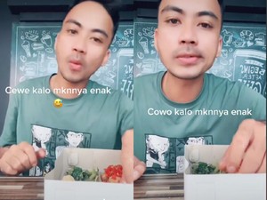 Ngakak! Pria Ini Parodikan Reaksi Cewek vs Cowok saat Makan Makanan Enak