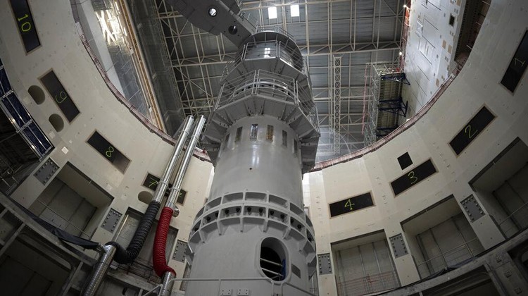 A part of the cryostat component of the ITER machine is pictured in Saint-Paul-Lez-Durance, France, Thursday, Sept. 9, 2021. Scientists at the International Thermonuclear Experimental Reactor in southern France took delivery of the first part of a massive magnet so strong its American manufacturer claims it can lift an aircraft carrier. (AP Photo/Daniel Cole)