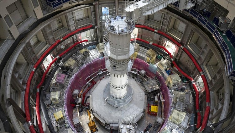 A part of the cryostat component of the ITER machine is pictured in Saint-Paul-Lez-Durance, France, Thursday, Sept. 9, 2021. Scientists at the International Thermonuclear Experimental Reactor in southern France took delivery of the first part of a massive magnet so strong its American manufacturer claims it can lift an aircraft carrier. (AP Photo/Daniel Cole)
