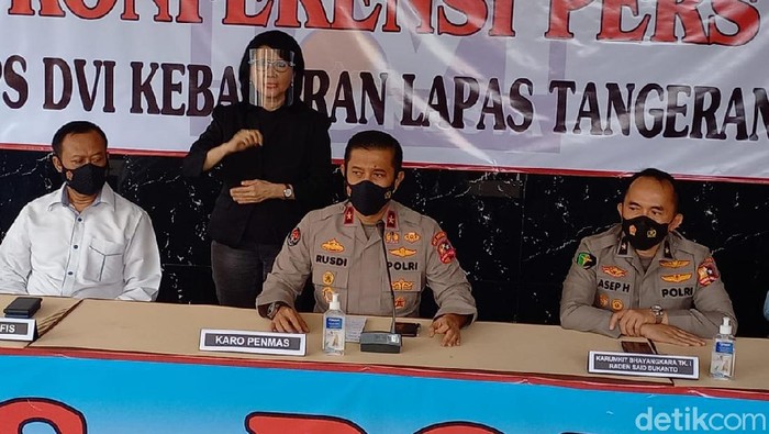 Konfrensi pers terkait kasus kebakaran maut Lapas Tangerang (Firda Cynthia Anggrainy Al Djokya/detikcom)