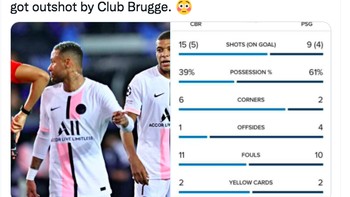 Bahkan Club Brugge menyerang lebih baik dari PSG.Foto: Twitter