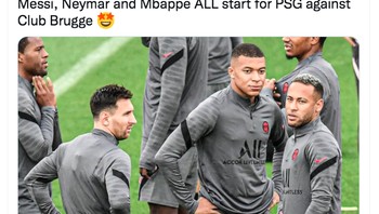 Lini depan PSG semalam memang mengerikan di mana Messi berlaga bersama Neymar dan Mbappe. Foto: Twitter