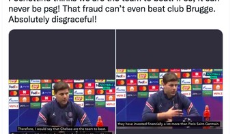 Pochettino tidak bisa mengalahkan Club Brugge. Sungguh memalukan, tulis netizen ini. Foto: Twitter