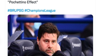 PSG tidak bisa mengalahkan Club Brugge walau lini serangnya mengerikan. Netizen ini menuding pelatih Mauricio Pochettino kurang becus. Foto: Twitter
