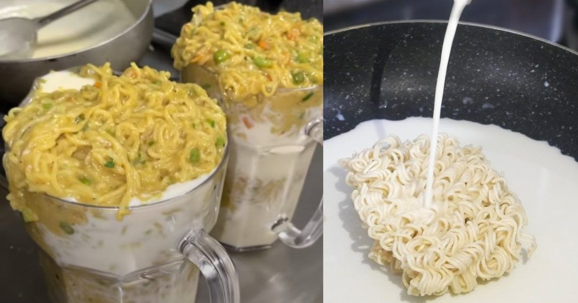 Penistaan Mie Instan Terbaru, Disajikan di Gelas Pakai Susu Kental Manis