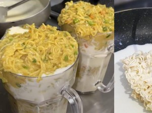Penistaan Mie Instan Terbaru, Disajikan di Gelas Pakai Susu Kental Manis
